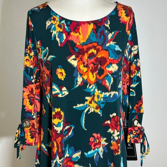 NWT MSK Laguna Mist Floral Print 3/4 Sleeve Shift Dress Womens Petite Size PXL - Picture 2 of 12